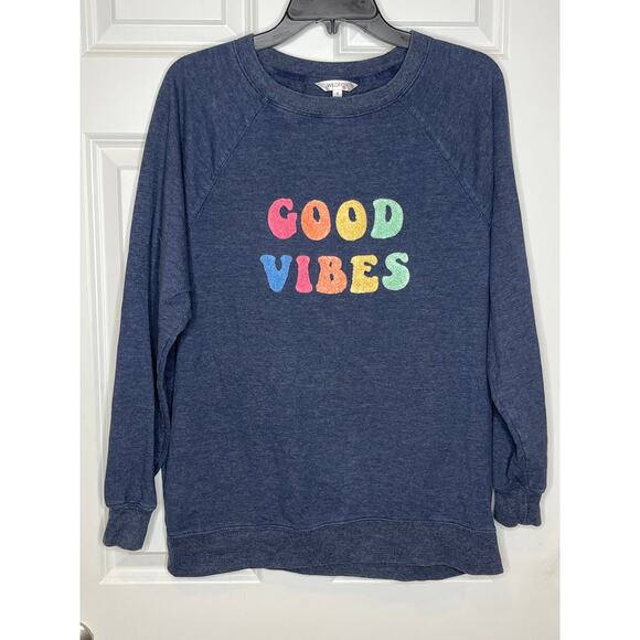 WildFox Good Vibes Blue Sweatshirt with Plush Letters Small - Picture 1 of 7